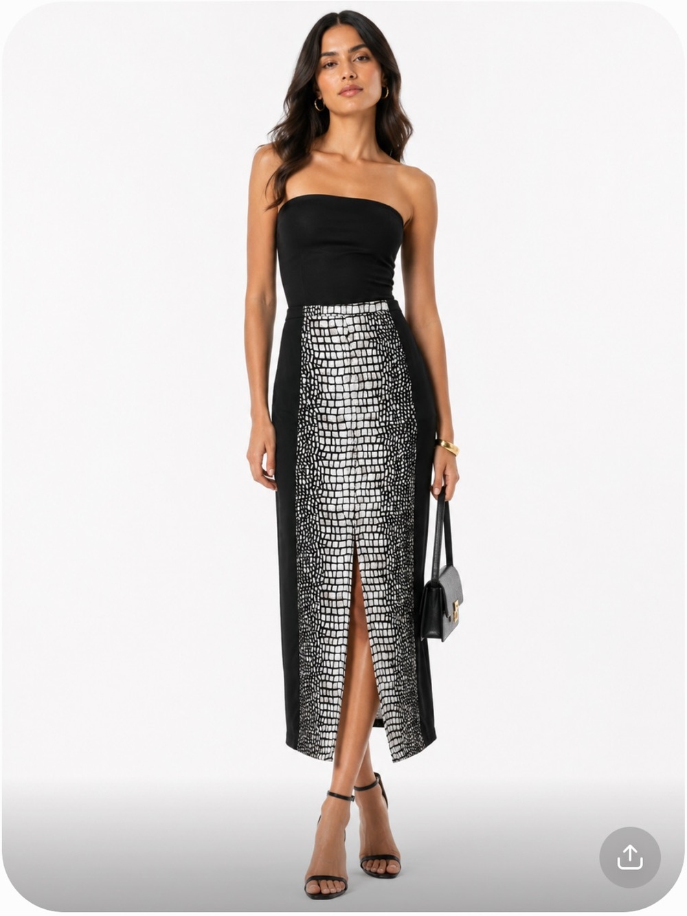 NWT CARMEN MARC VALVO Black and White Patterned Maxi Skirt
